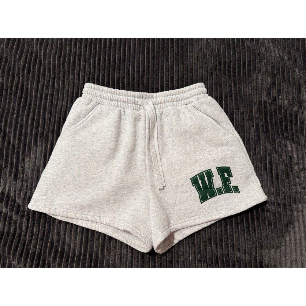 White Fox Boutique Sweat Shorts Light Gray With Dark Green Embroidery XS